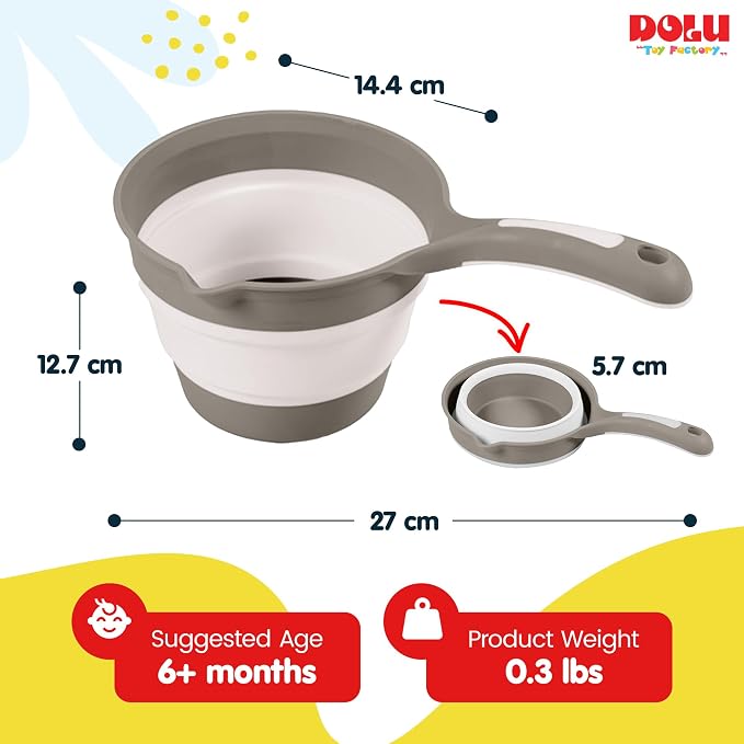 DOLU Foldable Bath Ladle for Compact Toddler Wash Tub, Portable and Space Saving Design Ideal for Ages 6 Months and Older, Grey