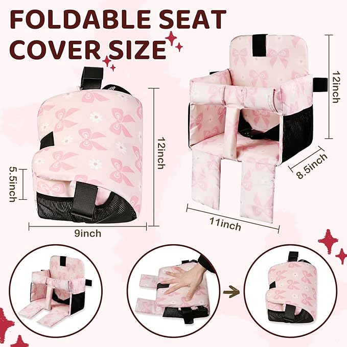 Portable Baby Shopping Cart Seat, High Chair Cover for Outdoor, One-Hand Installation Cart Seat Cover, Comfortable and Supportive Foam-Padded, Grocery Cart Baby Seat ??Pink Bow
