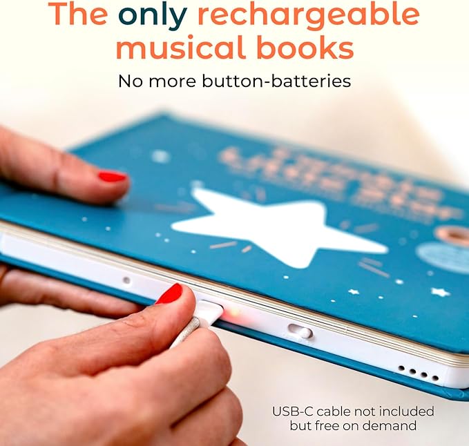 Cali's Books Twinkle Twinkle Little Star ??USB-C Rechargeable Musical Book for 1-Year-Old | Sound Book for Toddlers 1-3 with Bedtime Lullabies ??Nursery Rhymes Musical Book