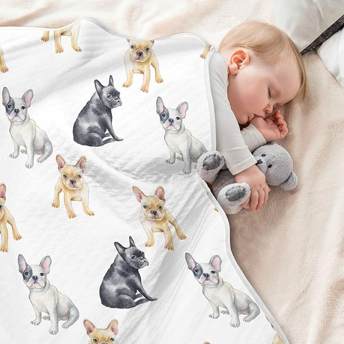 Ollabaky French Bulldog Dog Baby Blanket for Boys Girls Cotton Throw Blanket Swaddle Blanket for Crib Stroller Nursery Receiving Blanket Infant Toddler Unisex 30"x40"