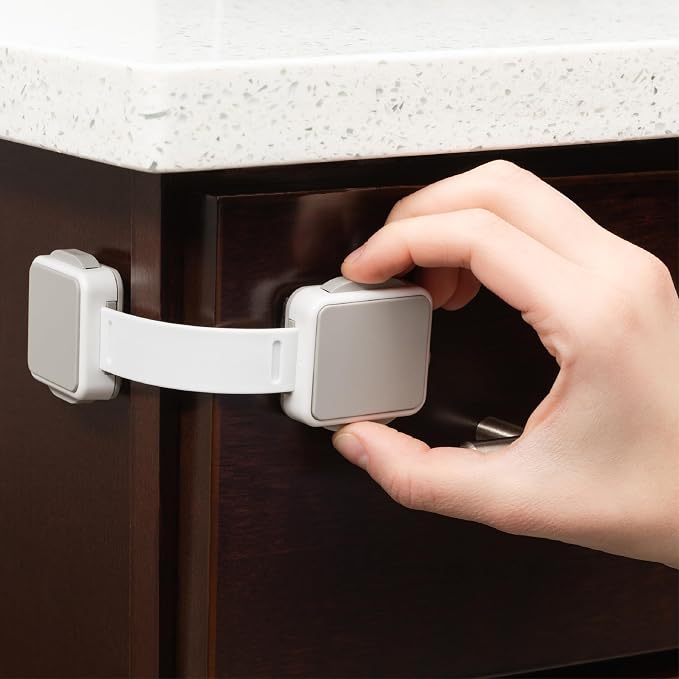 Todays Kids Child Safety Locks 4-Pk. Child Locks for Cabinets & Drawers, Oven, Refrigerator, Toilet, Doors, Adjustable & Secure Baby Locks, Double Lock Option, Easy Install Cabinet Locks Baby Proofing