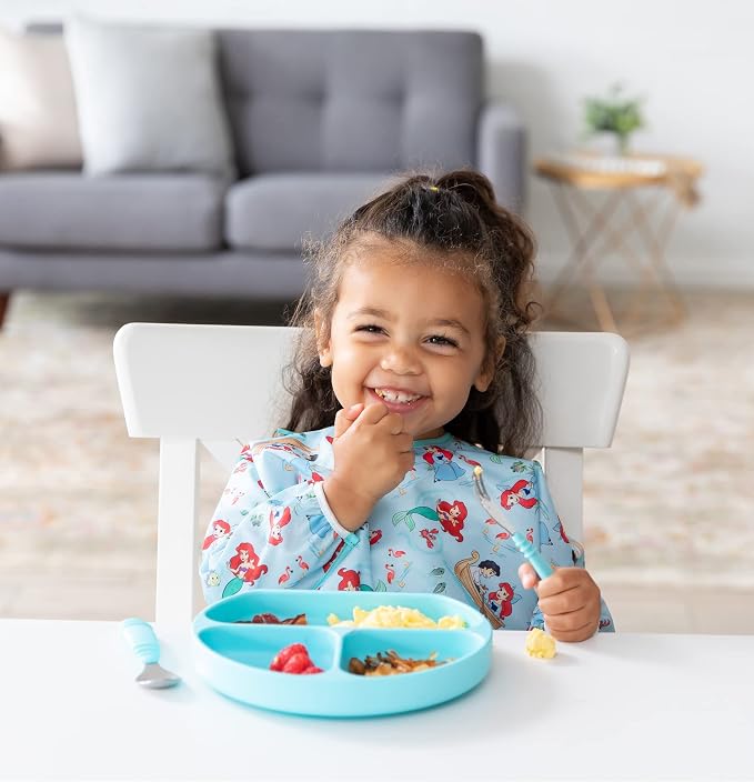 Bumkins Silicone Grip Dish, Suction Plate, Divided Plate, Baby Toddler Plate, BPA Free, Microwave Dishwasher Safe, Blue-GD, 1 Count (Pack of 3)