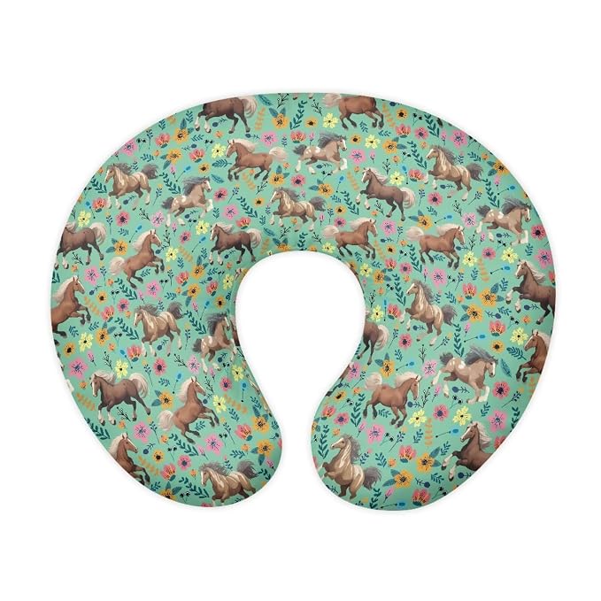 Green Floral and Horse Breastfeeding Pillow Slipcover for Baby Newborn U-Shaped Breastfeeding Pillowcase Cushion Cover Easy to Use and Dustptoof