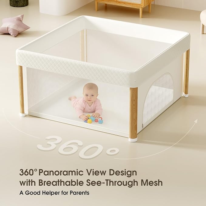 Foldable Baby Playpen, 59x59 Foldable Play Pen for Babies and Toddlers, Portable Playpen Indoor Outdoor, Kids Safety Area Travel Play Yard with Storage Bag White
