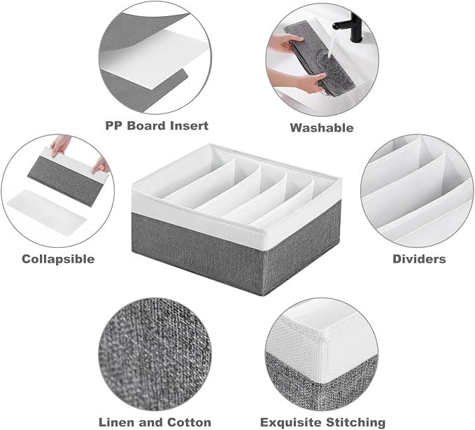 Jeans Drawer Organizers for Clothing,5 Grids Compartment Wardrobe clothes organizer,Fabric Washable Closet Organizers and Storage Bins for Jeans,Pants,Bra,Legging,t-shirt-GreyWhite