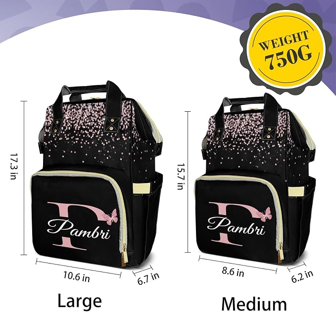 Custom Baby Diaper Bag with Name, Personalized Diaper Backpack for Mom, Waterproof Travel Bag for Girl or Boy Gift