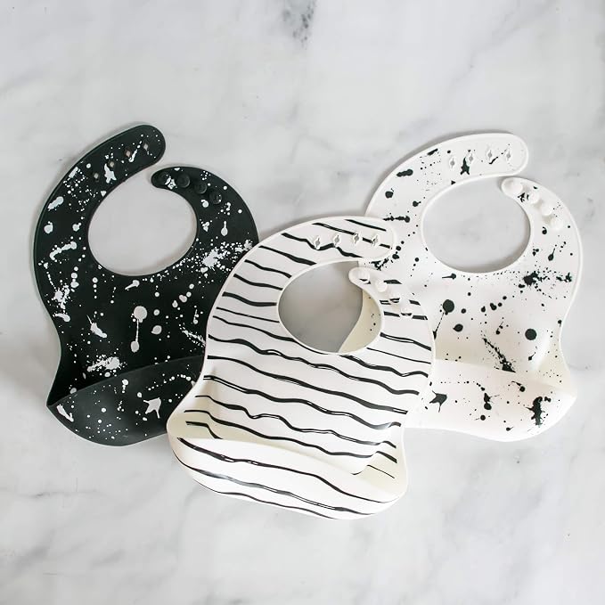 Goobie Baby Silicone Baby Bib with Food Catcher - Adjustable Waterproof Feeding Bib for Babies and Toddlers 4 to 36 Months in Stylish Colors for Girl and Boy - Modern, Soft, Easy to Clean (Wavy Lines)