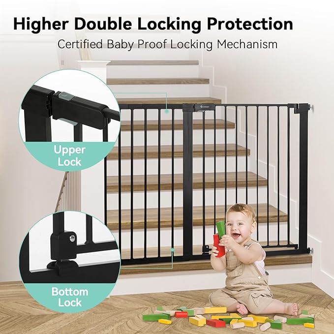 COMOMY 36" Extra Tall Baby Gate for Stairs and Doorways - Fits 29.5" to 48.8" Wide Openings, Auto Close Extra Wide Dog Gate for House, Pressure Mounted Easy Walk Through Pet With Door, Black