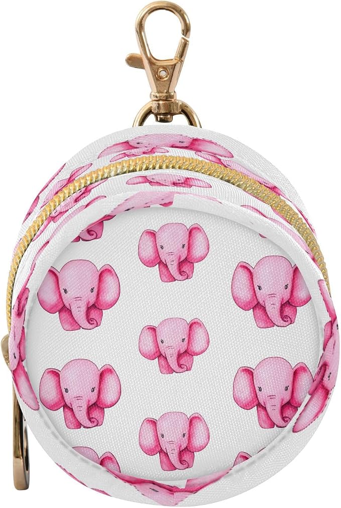 Pink Elephant Pacifier Holder Case with Clip Portable Small Travel Pacifier Pouch for Mom Bag Zipper Coin Purse Pendant
