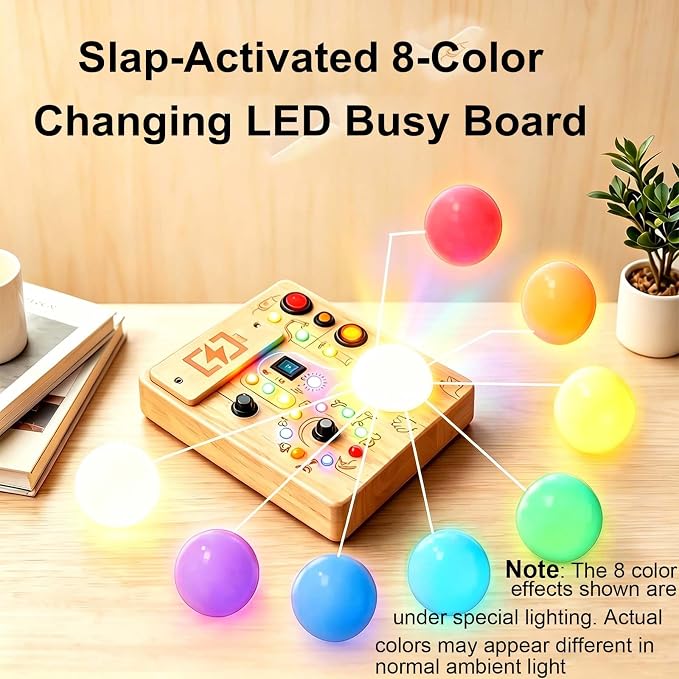 Montessori Busy Board, Slap-Activated LED Toy for 1-4 Toddlers | Sensory Switch Board, Fine Motor Skills Educational Learning Toy, Travel Friendly, Birthday & Holiday Gift for Boys Girls