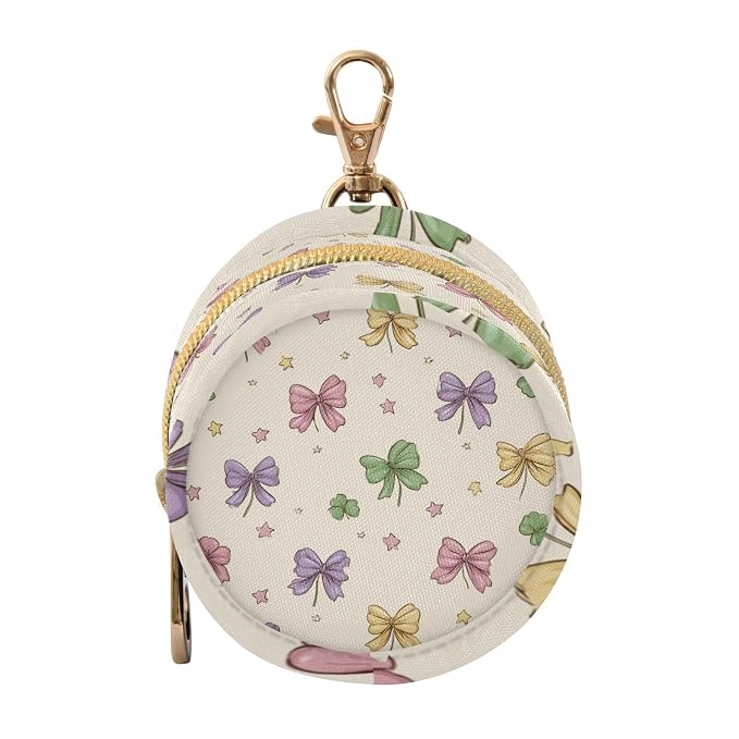 Pacifier Holder with Clip Pacifier Case for Diaper Bag Round Baby Pacifier Pouch Box Bag Portable Elegant Clovers Bows Stars
