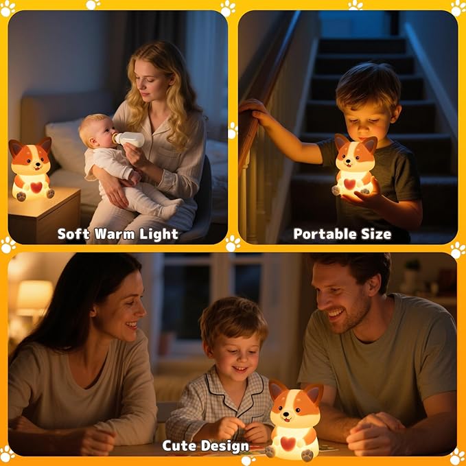 AVEKI Dog Night Light for Kids, Cute Puppy Gifts for Dog Lovers, Soft Silicone Puppy Lamp with 30M Timer and 3 Levels Brightness, 7 Colors Dimmable Baby Night Light for Nursery, Kids Room