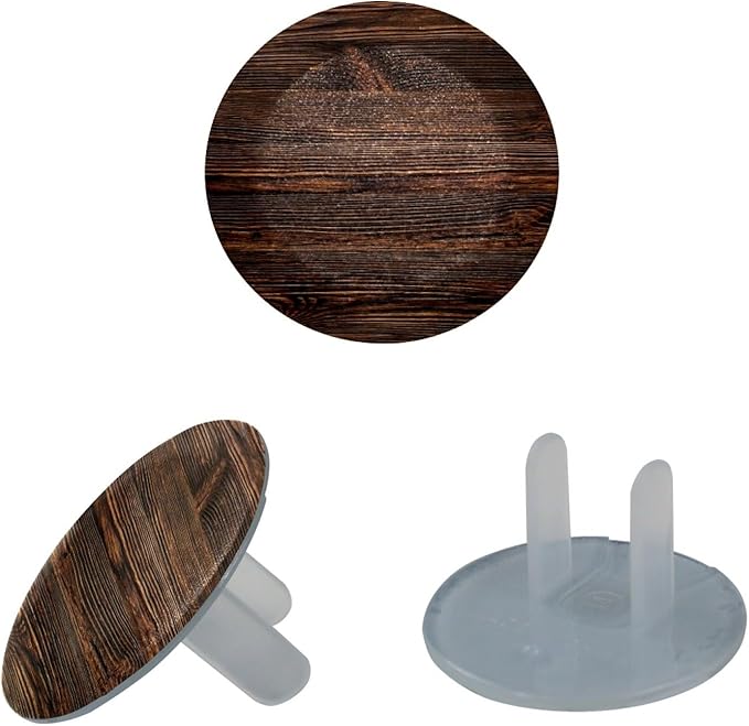 24 Packs Outlet Covers Baby Proofing, Vintage Brown Wood Socket Protectors Caps, Safety Plug Caps, Plastic Electric Socket Covers for US 2-Prong, Round Outlet Guard