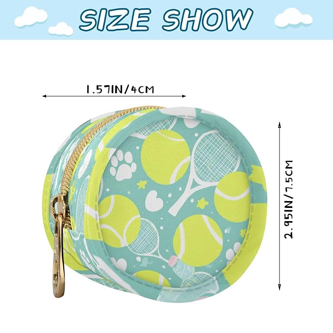 Pacifier Holder with Clip Pacifier Case for Diaper Bag Round Baby Pacifier Pouch Box Bag Portable Green Tennis Racket Paw Heart