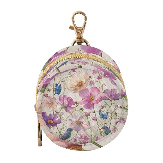 Pacifier Holder with Clip Pacifier Case for Diaper Bag Round Baby Pacifier Pouch Box Bag Portable Spring Wildflower Hummingbirds Beige