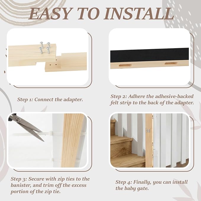 2 Sets No Hole Baby Gate Banister Adapter, Wood Mounting Kit for Stairway, Fits Posts from 2 3/4 inches to 3 1/2 inches Wide with Square or Round Tops up to 33" Tall