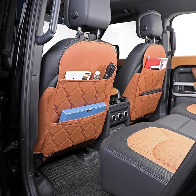 TAIKOO Seat Back Protector + Large Capacity Pocket Storage Organizer,Preventing The Impact of Children Stepping on The Seat Backrest (Style B-Brown)