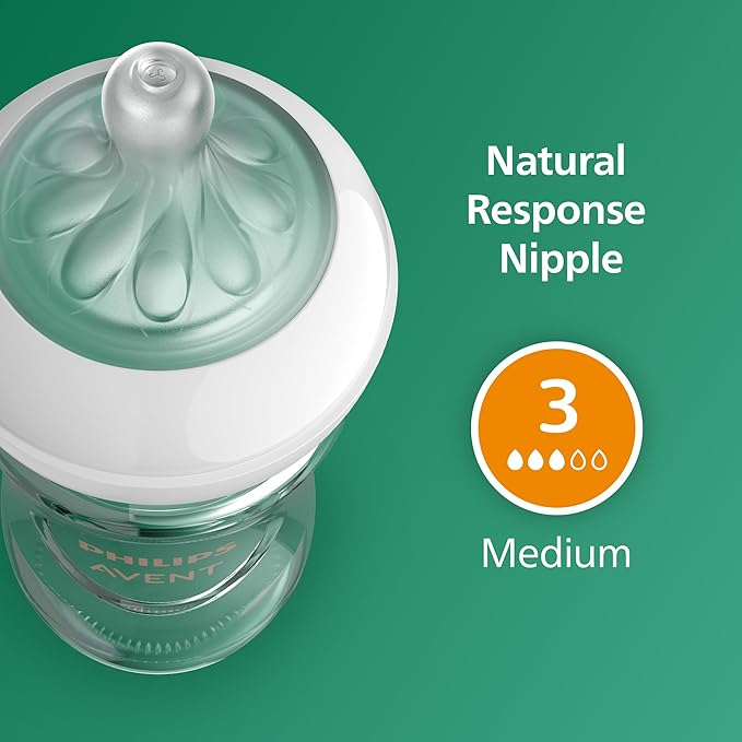 Philips Avent Natural Glass Baby Bottles with Natural Response Nipples (Medium Flow, Flow 3), 8oz, 4-Pack, SCY913/04