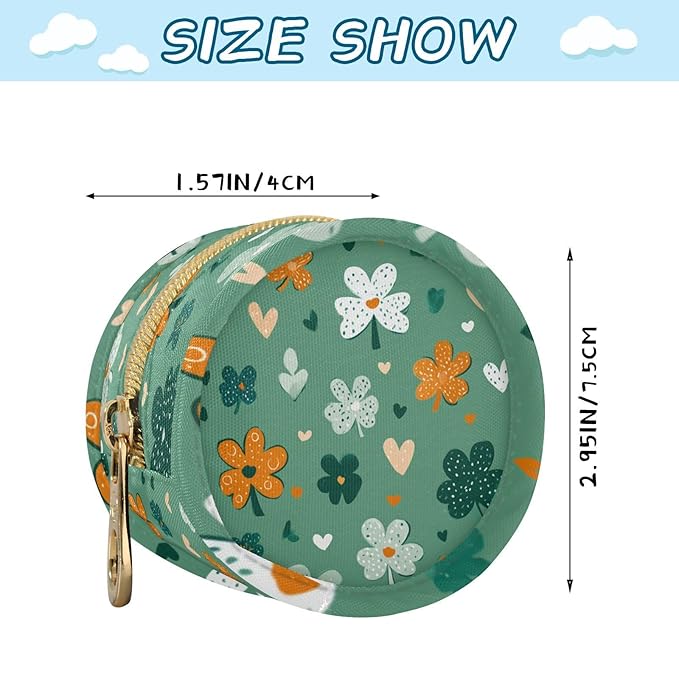 Pacifier Holder with Clip Pacifier Case for Diaper Bag Round Baby Pacifier Pouch Box Bag Portable Green Shamrocks Hearts
