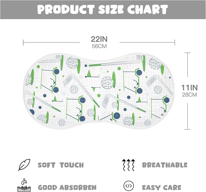 2 Pack Muslin Burp Cloths Golf White Print Cotton Baby Burp Cloths Ultra Absorbent Burping Cloth Soft Spit Up Rags for Newborn Must Haves, Large 22" x 11"