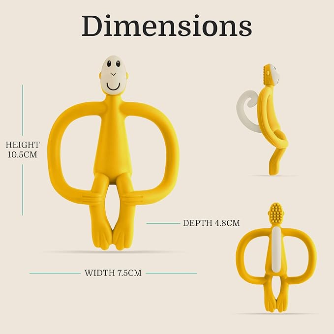 Matchstick Monkey Original Teether & Gel Applicator ??Silicone Baby Teether, Easy-to-Grip, BPA-Free, Supports Self-Soothing & Early Brushing, 3 Months+, 4 Inches, Yellow