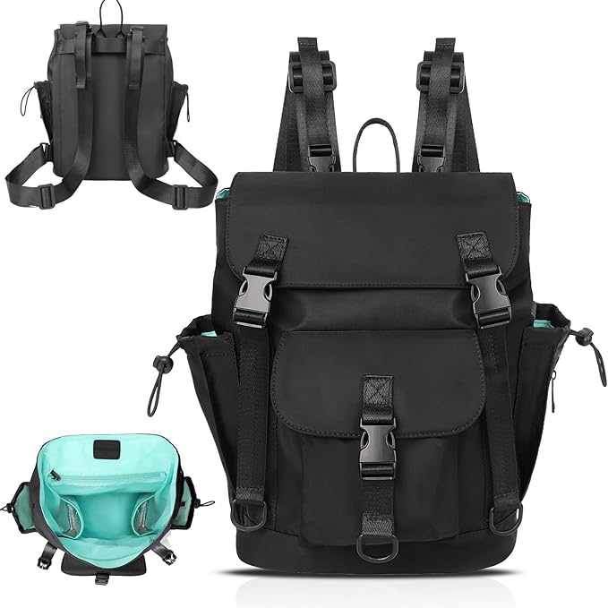 MOMINSIDE Diaper Bag Backpack with Large Wet Pocket, Small Diaper Bag Mini Baby Bag for Girls Boys, 2 Insulated Pockets, Stroller Straps (Black)