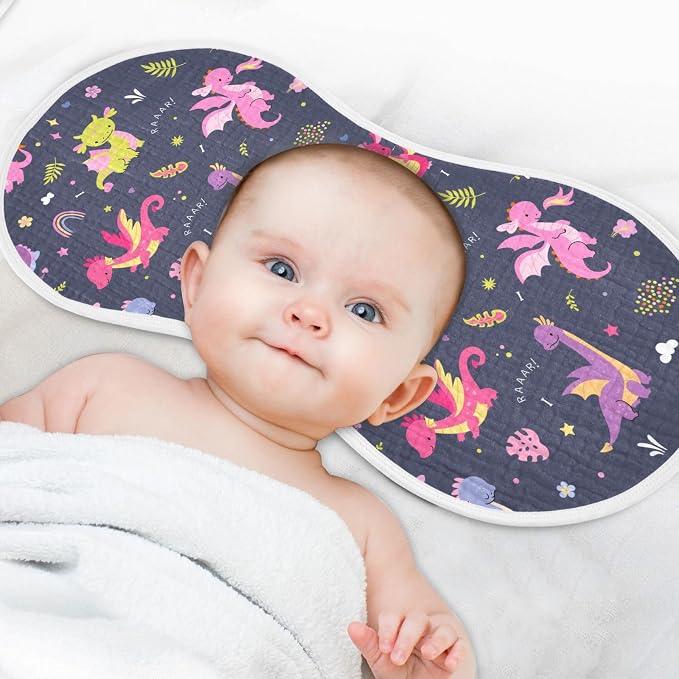 Cute Dragon Muslin Burp Cloths for Baby Boys and Girls - 1-Pack Ultra Absorbent Muslin Washcloths, Newborn Towel, Milk Spit Up Rags, Burp Cloth Bib for Unisex, 22 x 11 Inch