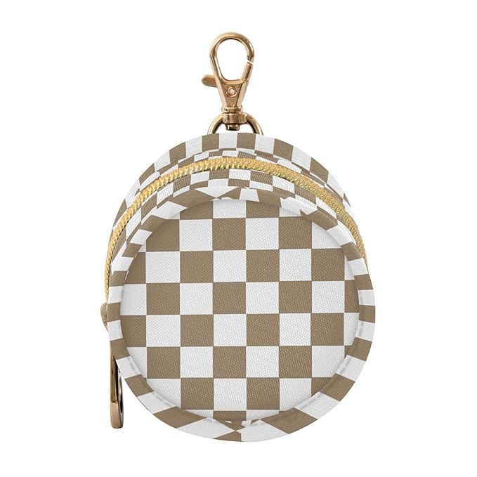 Checkered Plaid Khaki Print Pacifier Holder Case with Metal Clip Portable Pacifiers Pouch for Baby Boys Girls