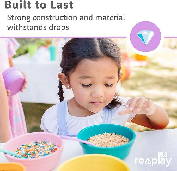 Re-Play Toddler Dinnerware Set - 3 Divided Plates & 3 Snack Bowls for Kids - Durable BPA-Free Plastic Tableware - Dishwasher Safe - Made in USA from Recycled Materials, Princess
