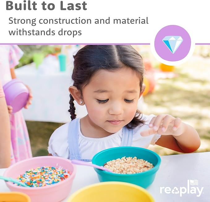 Re-Play Toddler Dinnerware Set - 3 Divided Plates, 3 Snack Bowls & 3 Fork and Spoon Sets - BPA-Free Kids Tableware - Dishwasher Safe - Made in USA from Recycled Materials, Mermaid