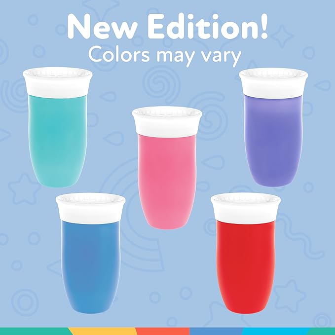 Nuby Wonder Cup - Spill-Proof Toddler Sippy Cups - (3 Pack) 10 oz - Sip from All Sides - Leak Resistant - Spoutless Transition Cup - Aqua/Purple/Pink