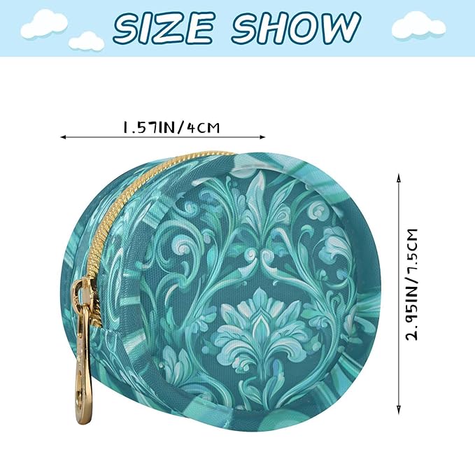 Pacifier Holder with Clip Pacifier Case for Diaper Bag Round Baby Pacifier Pouch Box Bag Portable Teal Floral Damask