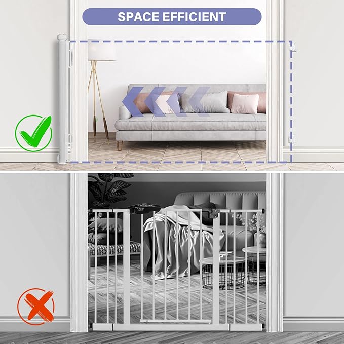 PRObebi Retractable Dog Gate for the House Extends to 54" Wide 34" Tall, Gates for Baby Indoor, Stair Gate for Outdoor, Staris, Hallways, Doorways, Deck, Porch, Need Drilling