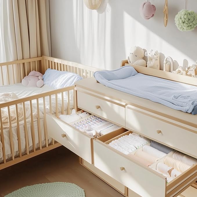 Criusia Drawer Organizer Clothes, 14 Pack Dresser Organizer for Baby Clothes, Underwear, Sock- Foldable Closet Organization and Storage Dividers Bins for Nursery, Bedroom and Dorm (Beige)