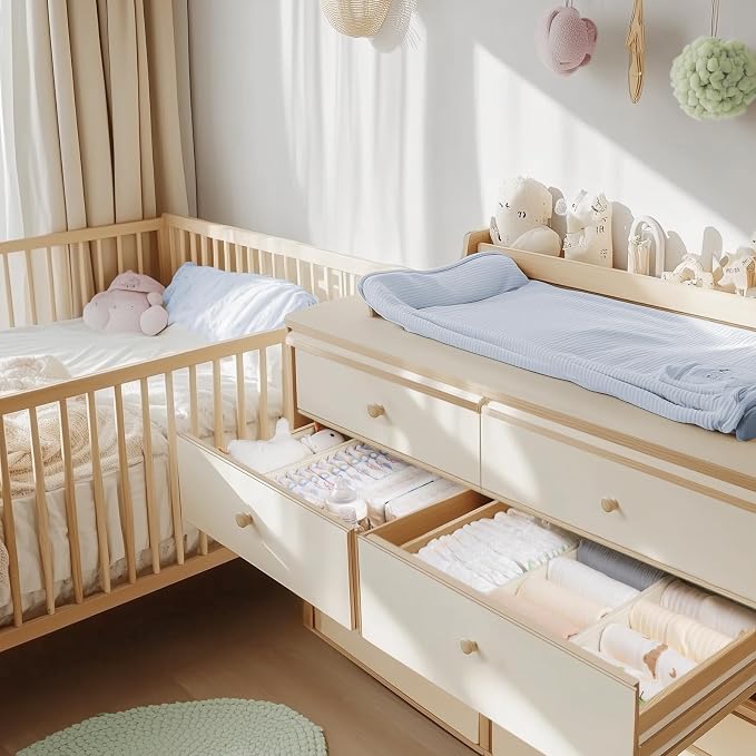 Criusia Drawer Organizer Clothes, 24 Pack Dresser Organizer for Baby Clothes, Underwear, Sock- Foldable Closet Organization and Storage Dividers Bins for Nursery, Bedroom and Dorm (Beige)