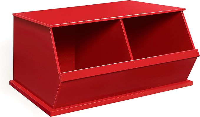 Badger Basket Two-Bin Stackable Toy Storage Cubby Organizer for Kids – Durable Kids Room Storage, Playroom Organizer, Easy Access Bins - Crimson Red