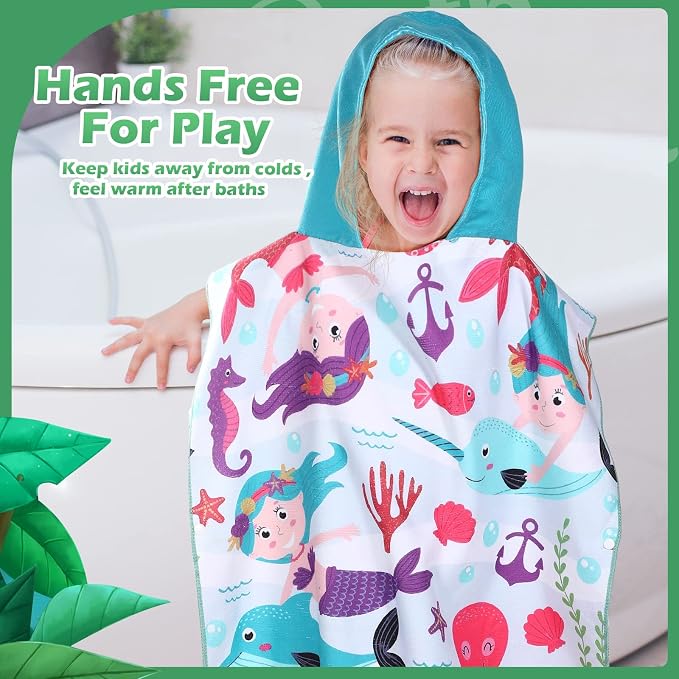 Chumia 3 Pack Kids Hooded Beach Poncho Towels Toddler Swim Pool Bath Towels with Hood Thicker Cotton Absorbent Cover up for Boys Girls Baby(59 x 30 Inch,Shark, Dinosaur)