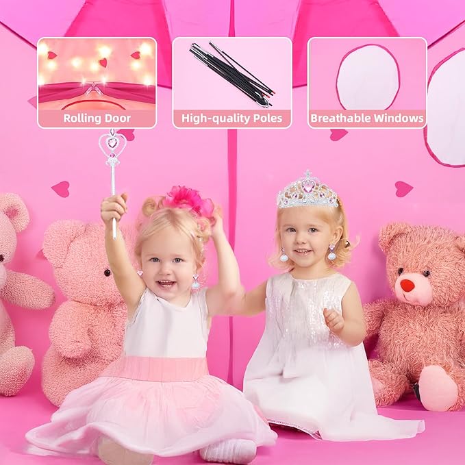 Princess Toy Tent with LED Star Lights for Little Girls - Princess Castle Tent - Indoor and Outdoor Girls Castle Playhouse