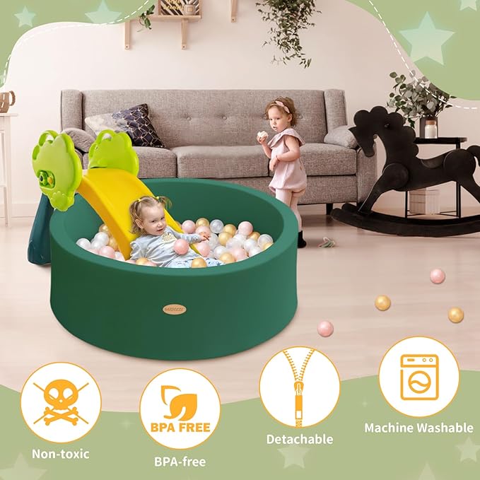 HARBOLLE Baby Ball Pit 35.4" Soft Round Memory Foam Ball Pits NOT Included Balls Indoor Outdoor Playpen for Babies Toddlers Kids Great Gift for Girls Boys, Dark Green
