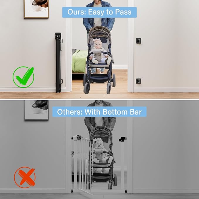 Retractable Baby Gates for Stairs No Drill, PRObebi Retractable Dog Gate Indoor Extends to 54" Wide 34" Tall, Child Gates for Doorways, Stair Gate Use for Outdoor, Hallways, Doorways, Deck, Porch