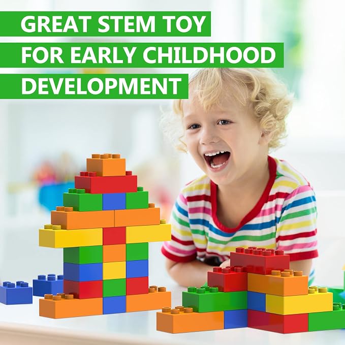 50 Pcs Jumbo Building Blocks for Toddlers (25 Square & 25 Rectangle Bricks) | Compatible Big Construction Bricks in 5 Colors | Kids Ages 3+ STEM Toy