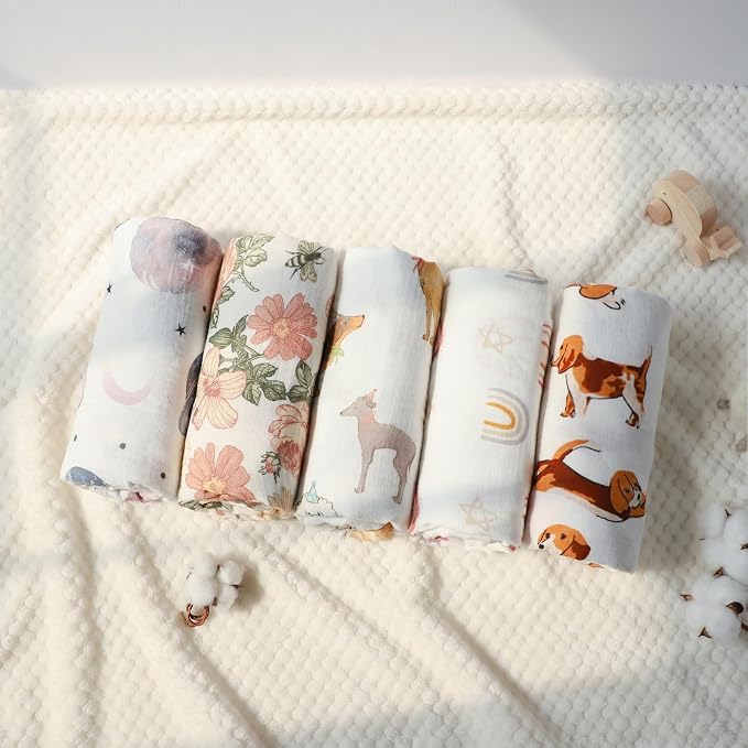 insular Muslin Swaddle Blankets for Boys Girls, 2 Pack Receiving Baby Blanket Large 47 x 47 inches, Soft Breathable Swaddling Wrap for Unisex Newborn, Space&Blue