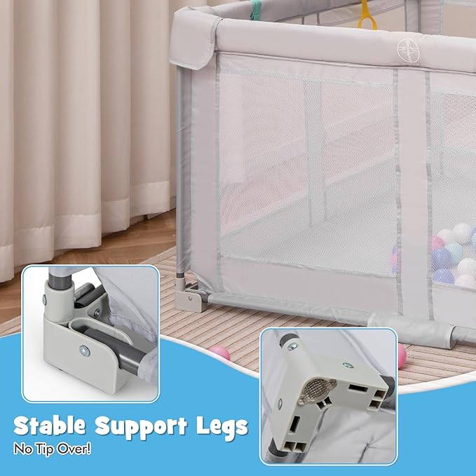 Costzon Foldable Playpen for Babies, 50''x50'' Portable Baby Play Pen with 50 PCS Ocean Balls, 4 Handles, Carry Bag, Visible Mesh, Kids Activity Center with Gates, Indoor & Outdoor Gate Play Pen