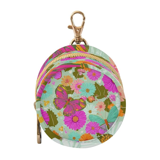 Pacifier Holder with Clip Pacifier Case for Diaper Bag Round Baby Pacifier Pouch Box Bag Portable Green Daisies Butterfly Colorfulpetals