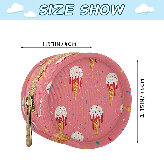 Pacifier Holder with Clip Pacifier Case for Diaper Bag Round Baby Pacifier Pouch Box Bag Portable Red White Ice Cream