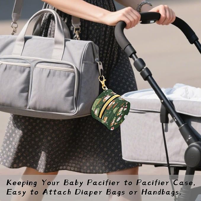 Pacifier Holder with Clip Pacifier Case for Diaper Bag Round Baby Pacifier Pouch Box Bag Portable Green Christmas Guinea Pigs Holly Fruit