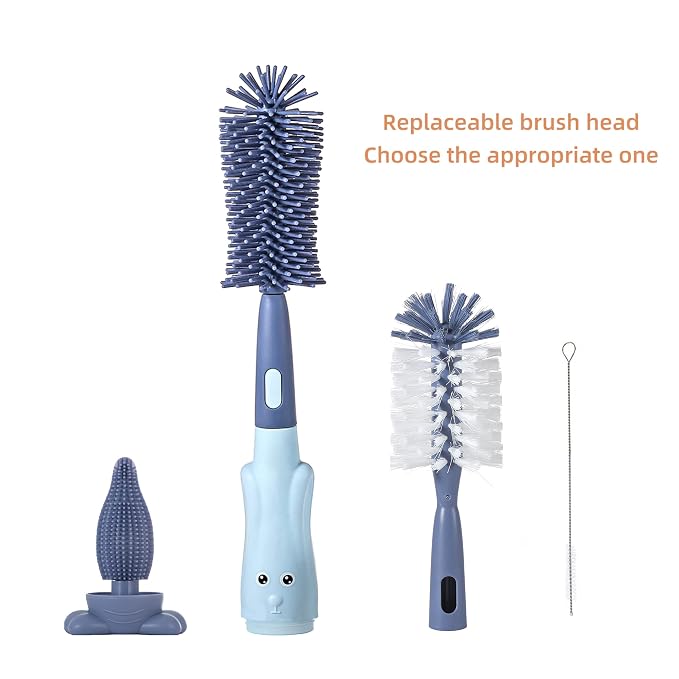 Chemimoso Multifunctional Cleaning Brush, Baby Bottle Brush, Bottle Brush Cleaner Set, Dark Blue, Silicone and Nylon Brush
