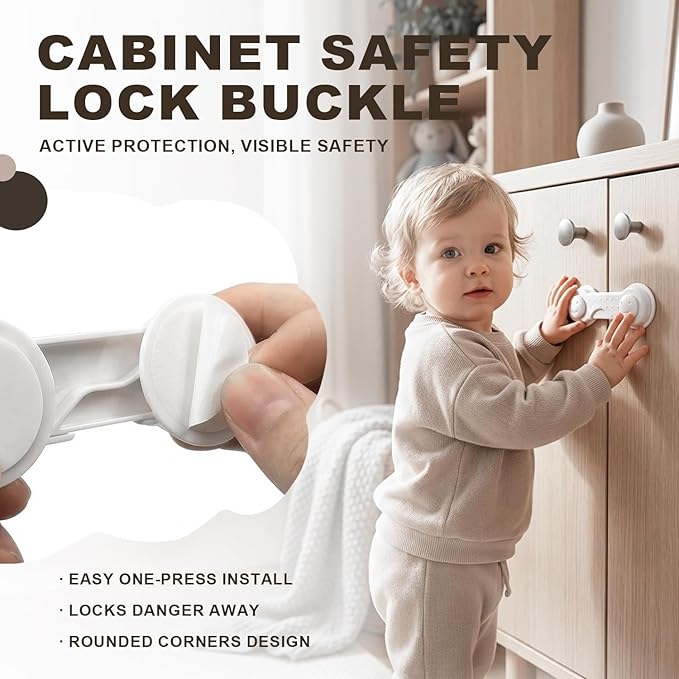 Baby Proofing Kit for Child, 45 Pack Child Safety Pack – Cabinet & Drawer Locks, No Drill Corner Guards, Outlet Covers, Universal Safety Straps, U-Shaped Locks, Door Stopper for Toddlers Safe