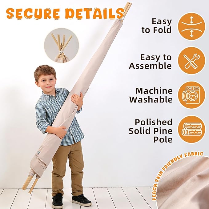 Teepee Tent for Kids with BBQ Pretend Play Toys, Spacious 60??Kids Play Tent Indoor & Outdoor, Foldable Playhouse with Mat & Star Lights, Washable Camping Toys Gift for Boys & Girls Ages 3??
