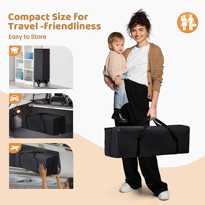 JOYMOR 5-in-1 Pack and Play with Bassinet and Changing Table, Lightweight Travel Crib, Foldable Baby Playard, Waterproof Changing Top, Carry Bag & Wheels